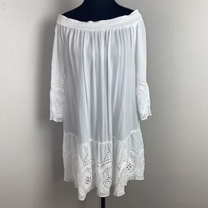 Chelsea & Theodore Midi Dress Women's L White Off the‎ Shoulder Embroidered Boho